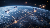 A view of the earth from space with satellites